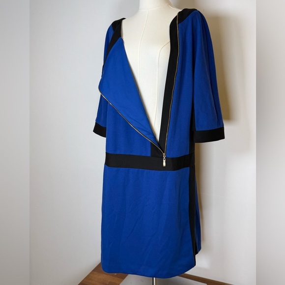 Ellen Tracy Colorblock Shift Dress  Black And Blue 3/4 Sleeve Women’s Size 12 - Picture 7 of 9
